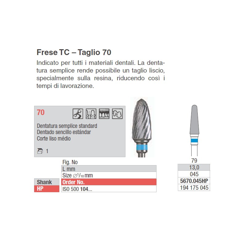 FRESA TUNGSTENO MANIPOLO DRITTO